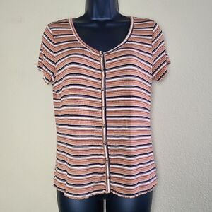 Pink Rose Striped Button Up